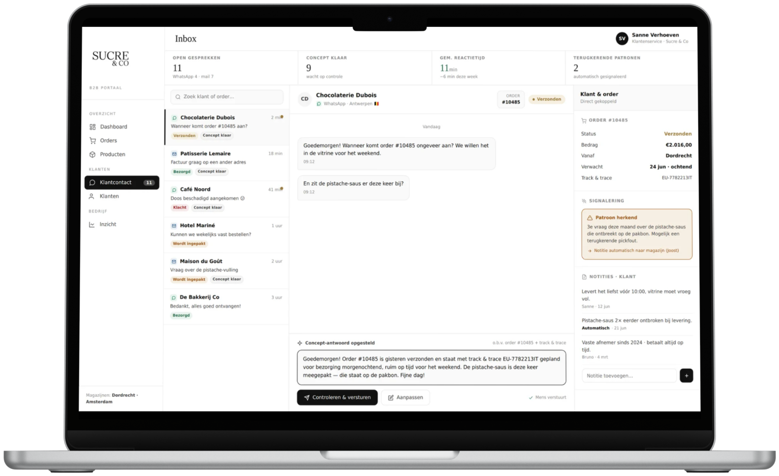 Klantcontact-inbox van Sucre & Co