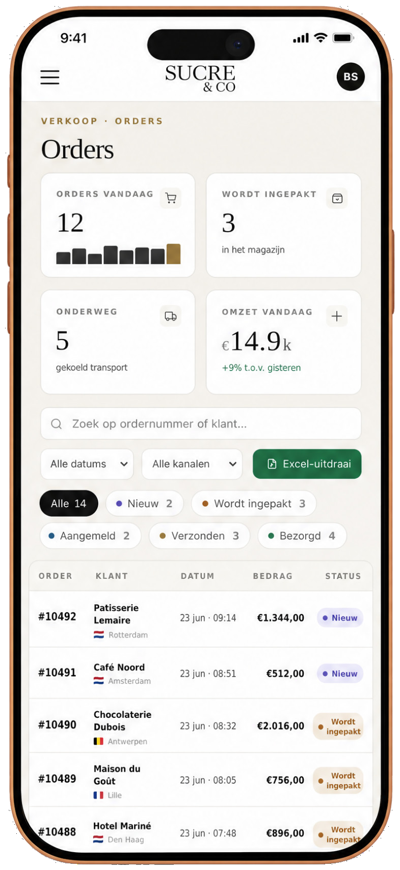 De Sucre & Co orders-app op mobiel