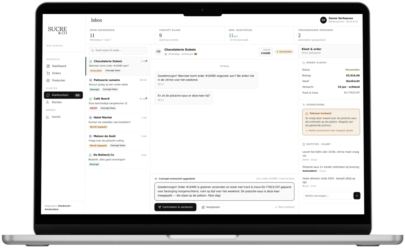 Klantcontact-inbox van Sucre & Co